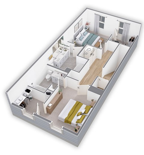Floor plan for 2 beds, 2.5 baths, 1299 sqft